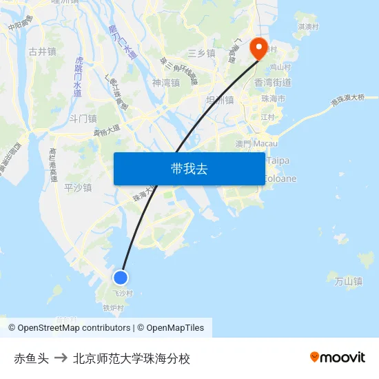 赤鱼头 to 北京师范大学珠海分校 map