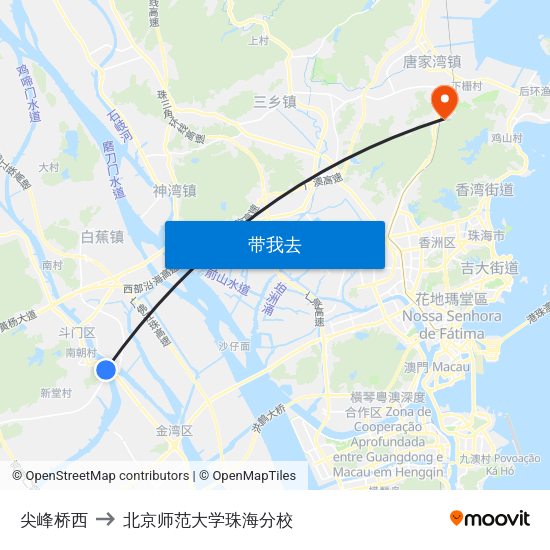尖峰桥西 to 北京师范大学珠海分校 map