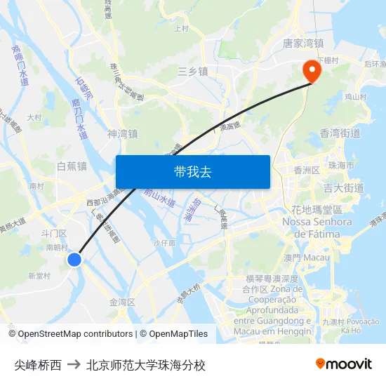 尖峰桥西 to 北京师范大学珠海分校 map