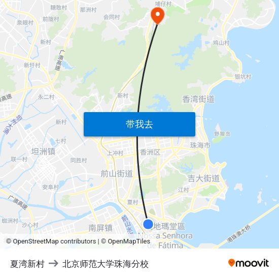 夏湾新村 to 北京师范大学珠海分校 map