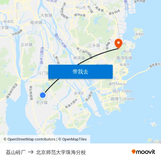 荔山砖厂 to 北京师范大学珠海分校 map