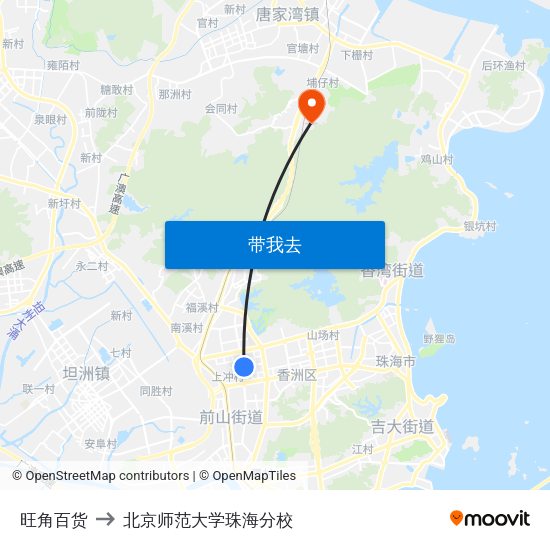 旺角百货 to 北京师范大学珠海分校 map