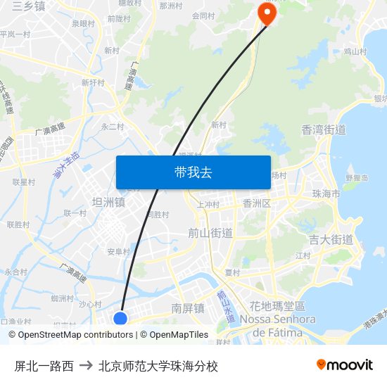 屏北一路西 to 北京师范大学珠海分校 map