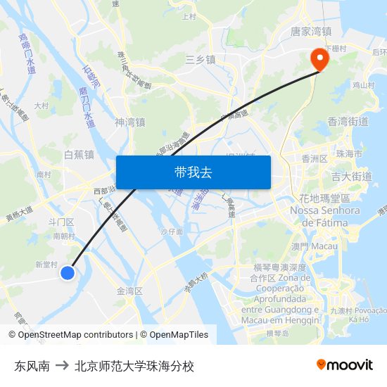 东风南 to 北京师范大学珠海分校 map