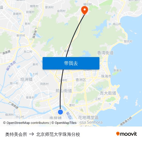 奥特美会所 to 北京师范大学珠海分校 map