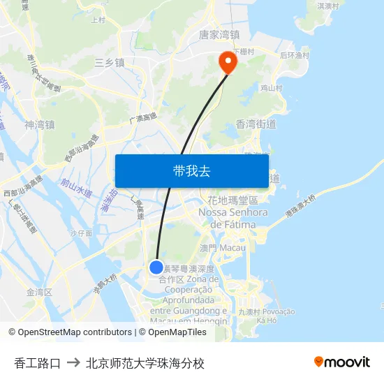 香工路口 to 北京师范大学珠海分校 map