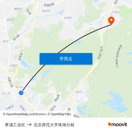 界涌工业区 to 北京师范大学珠海分校 map