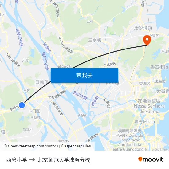 西湾小学 to 北京师范大学珠海分校 map