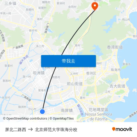 屏北二路西 to 北京师范大学珠海分校 map