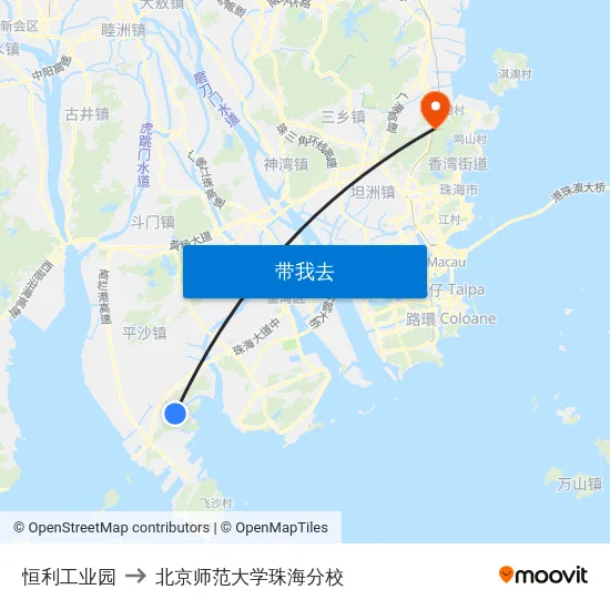 恒利工业园 to 北京师范大学珠海分校 map