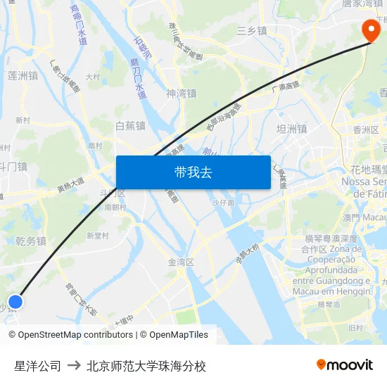 星洋公司 to 北京师范大学珠海分校 map
