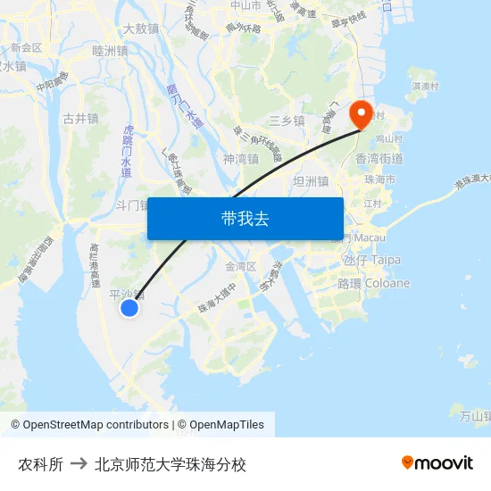 农科所 to 北京师范大学珠海分校 map