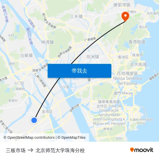 三板市场 to 北京师范大学珠海分校 map