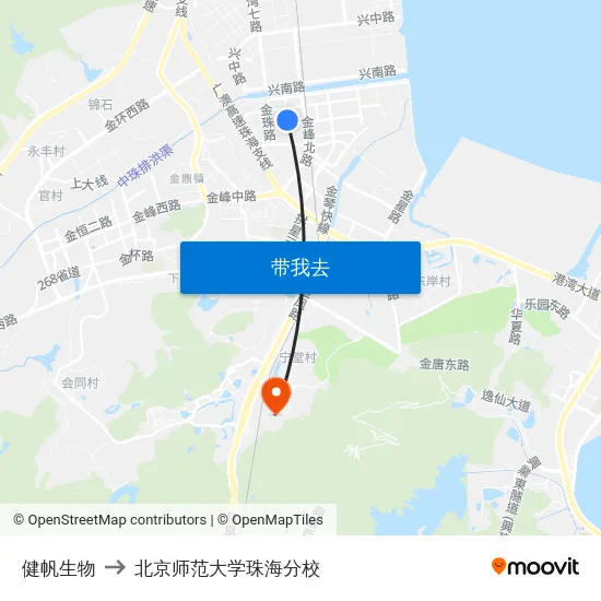 健帆生物 to 北京师范大学珠海分校 map