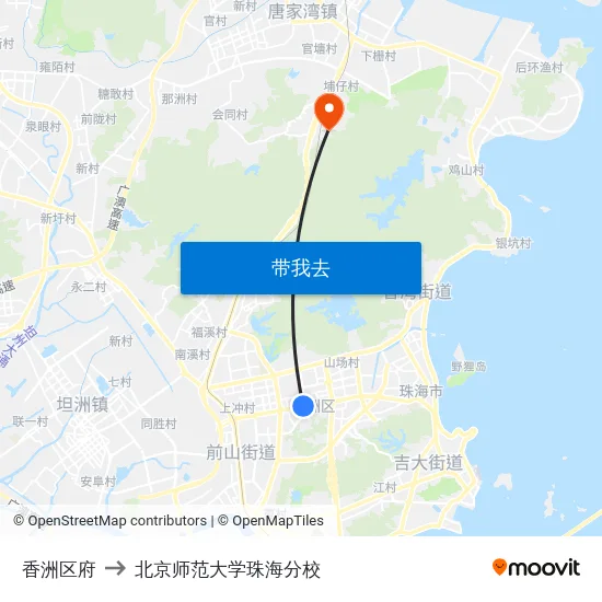 香洲区府 to 北京师范大学珠海分校 map