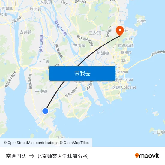 南通四队 to 北京师范大学珠海分校 map