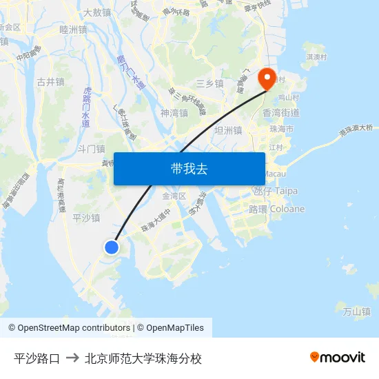 平沙路口 to 北京师范大学珠海分校 map