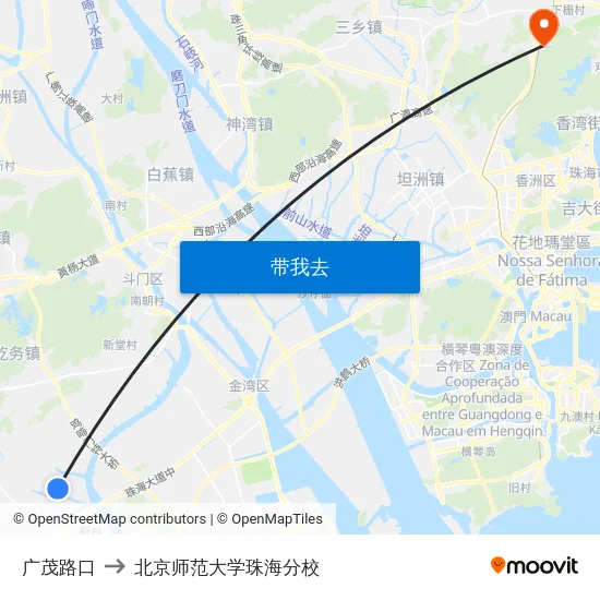 广茂路口 to 北京师范大学珠海分校 map