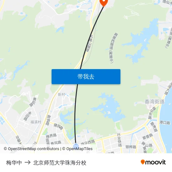 梅华中 to 北京师范大学珠海分校 map