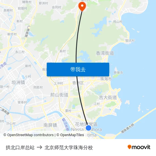 拱北口岸总站 to 北京师范大学珠海分校 map