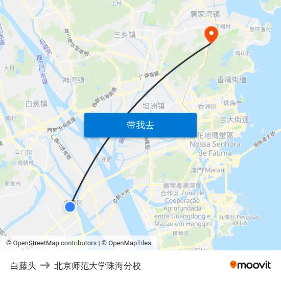 白藤头 to 北京师范大学珠海分校 map