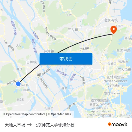 天地人市场 to 北京师范大学珠海分校 map