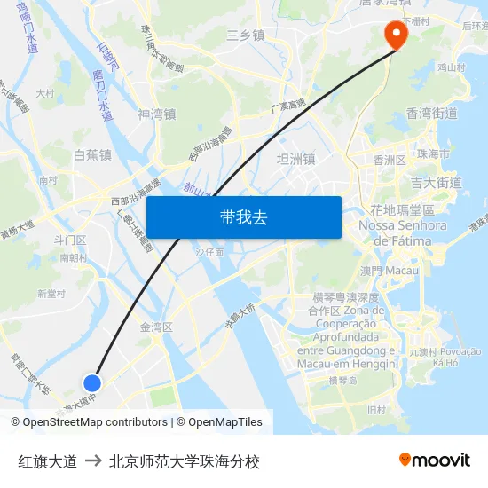 红旗大道 to 北京师范大学珠海分校 map