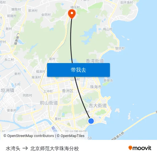 水湾头 to 北京师范大学珠海分校 map