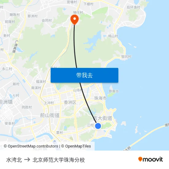 水湾北 to 北京师范大学珠海分校 map