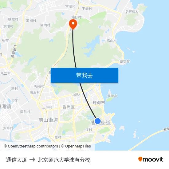 通信大厦 to 北京师范大学珠海分校 map