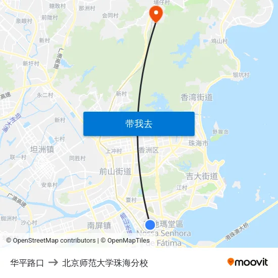 华平路口 to 北京师范大学珠海分校 map