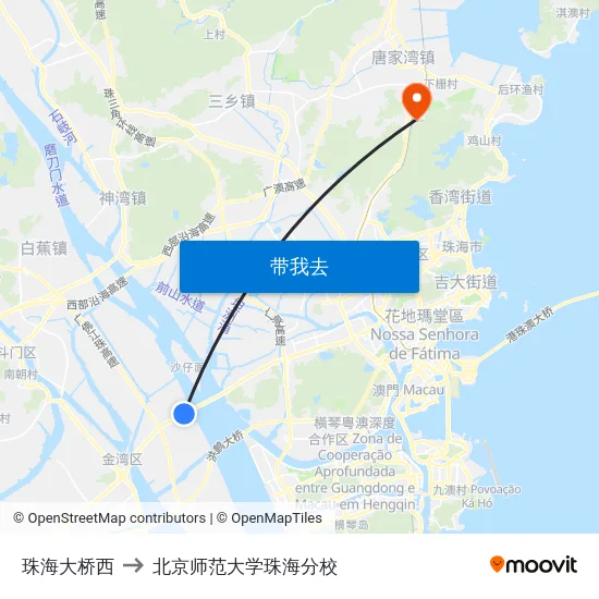 珠海大桥西 to 北京师范大学珠海分校 map