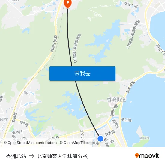 香洲总站 to 北京师范大学珠海分校 map