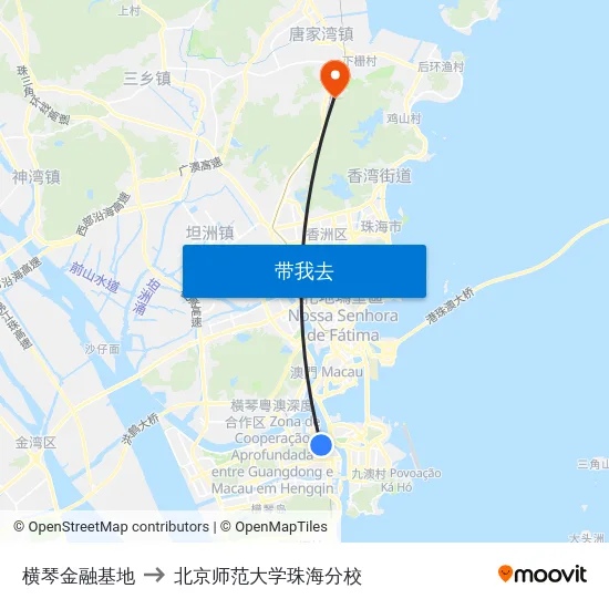 横琴金融基地 to 北京师范大学珠海分校 map