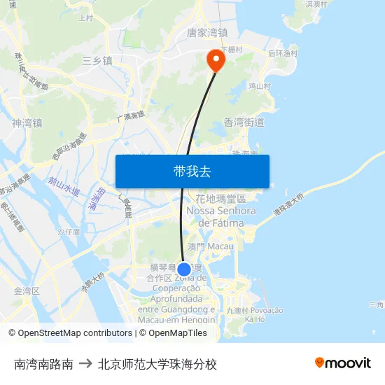 南湾南路南 to 北京师范大学珠海分校 map