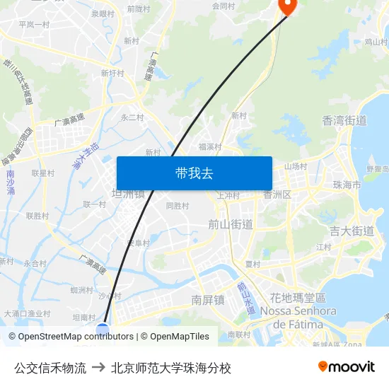 公交信禾物流 to 北京师范大学珠海分校 map