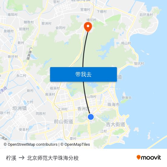 柠溪 to 北京师范大学珠海分校 map