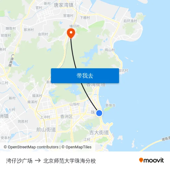 湾仔沙广场 to 北京师范大学珠海分校 map