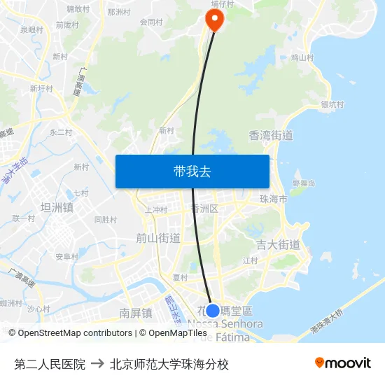 第二人民医院 to 北京师范大学珠海分校 map
