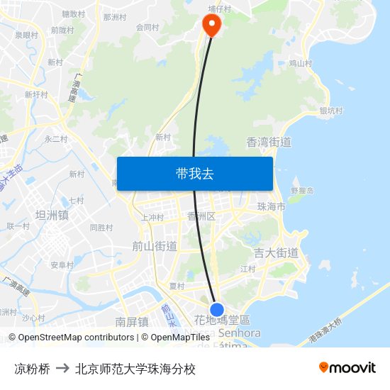 凉粉桥 to 北京师范大学珠海分校 map