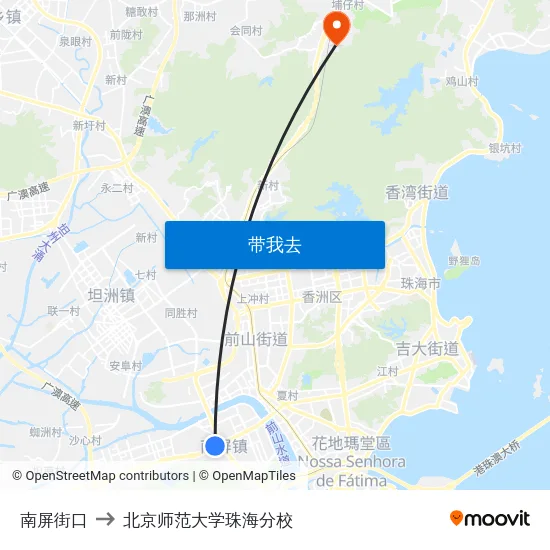 南屏街口 to 北京师范大学珠海分校 map
