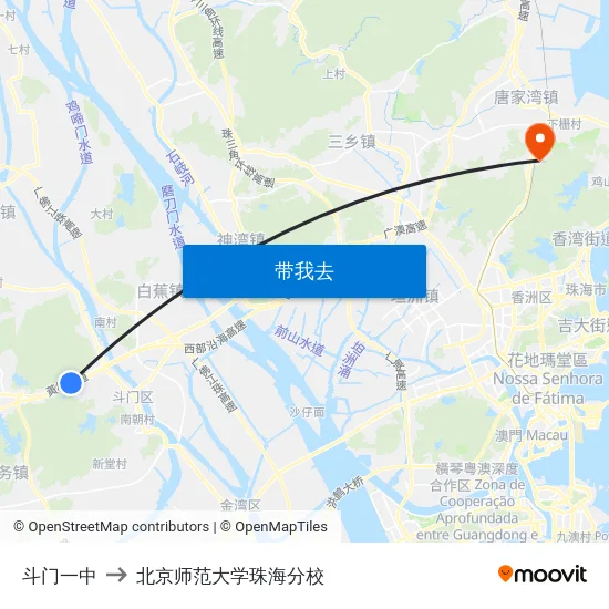 斗门一中 to 北京师范大学珠海分校 map