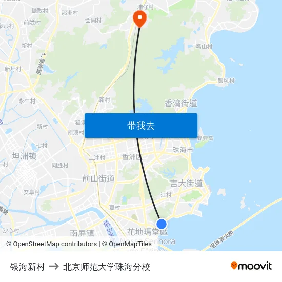 银海新村 to 北京师范大学珠海分校 map