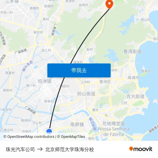 珠光汽车公司 to 北京师范大学珠海分校 map