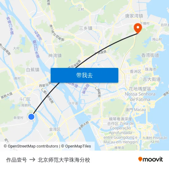 作品壹号 to 北京师范大学珠海分校 map