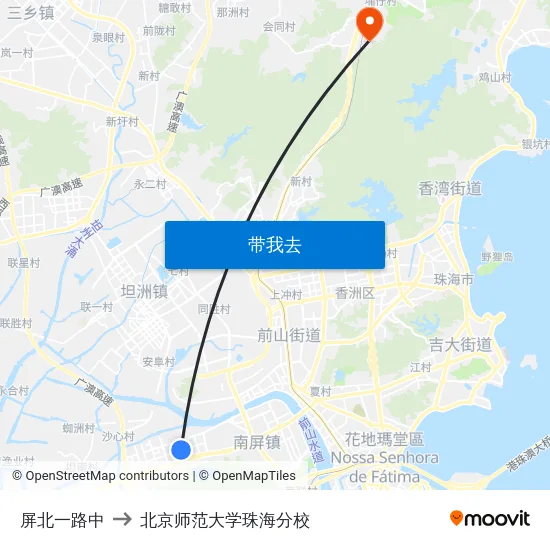 屏北一路中 to 北京师范大学珠海分校 map