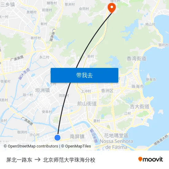 屏北一路东 to 北京师范大学珠海分校 map