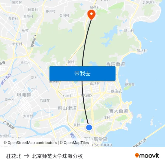 桂花北 to 北京师范大学珠海分校 map