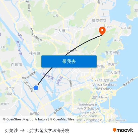 灯笼沙 to 北京师范大学珠海分校 map