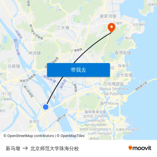 新马墩 to 北京师范大学珠海分校 map